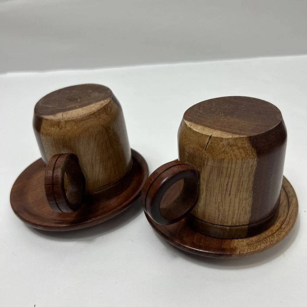 Vintage MCM Monkeypod Wood Wine Goblet Decanter Mug Tray  Hand Turned